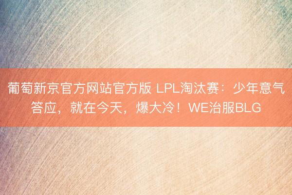 葡萄新京官方网站官方版 LPL淘汰赛：少年意气答应，就在今天，爆大冷！WE治服BLG