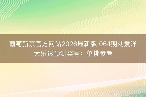 葡萄新京官方网站2026最新版 064期刘爱洋大乐透预测奖号：单挑参考
