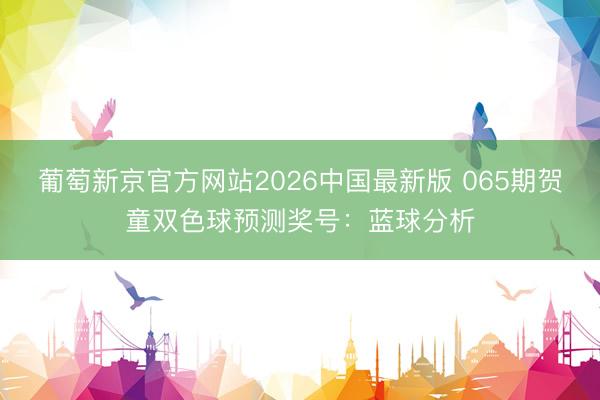 葡萄新京官方网站2026中国最新版 065期贺童双色球预测奖号:蓝球分析