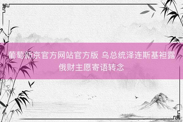 葡萄新京官方网站官方版 乌总统泽连斯基袒露俄财主愿寄语转念