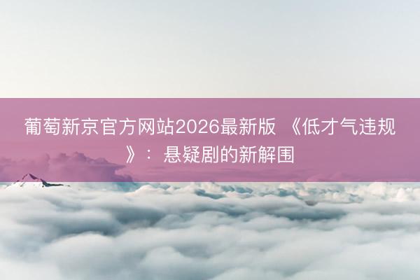 葡萄新京官方网站2026最新版 《低才气违规》：悬疑剧的新解围
