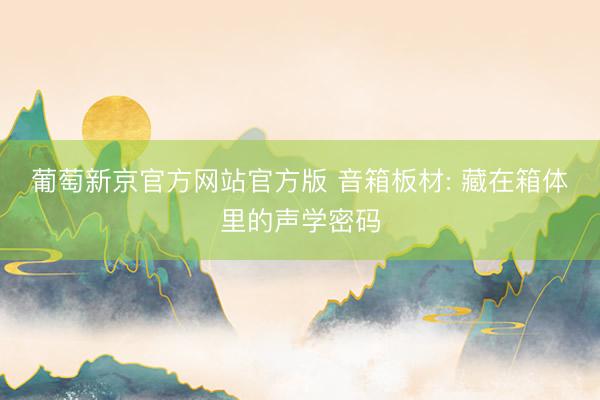 葡萄新京官方网站官方版 音箱板材: 藏在箱体里的声学密码